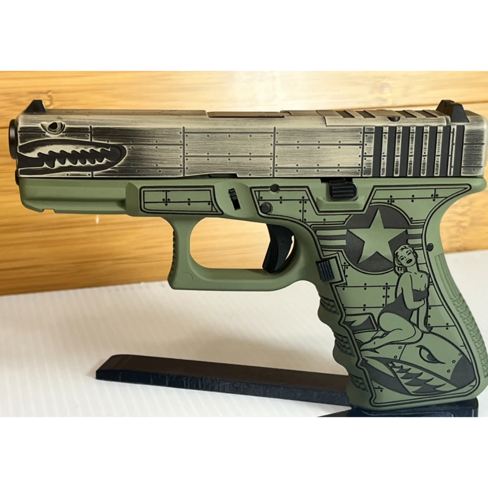 Glock 19 Bomber Green Engraved 9mm 15 Round Pistol
